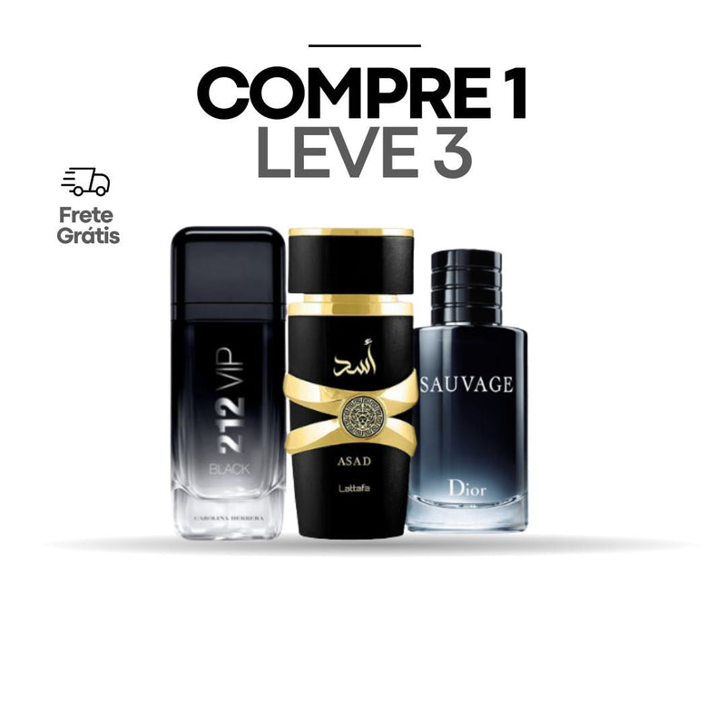 PROMO BLACK FRIDAY - Combo 3 Perfumes Masculinos  - Asad Lataffa | Sauvage | 212 Vip Black  - (100ml)